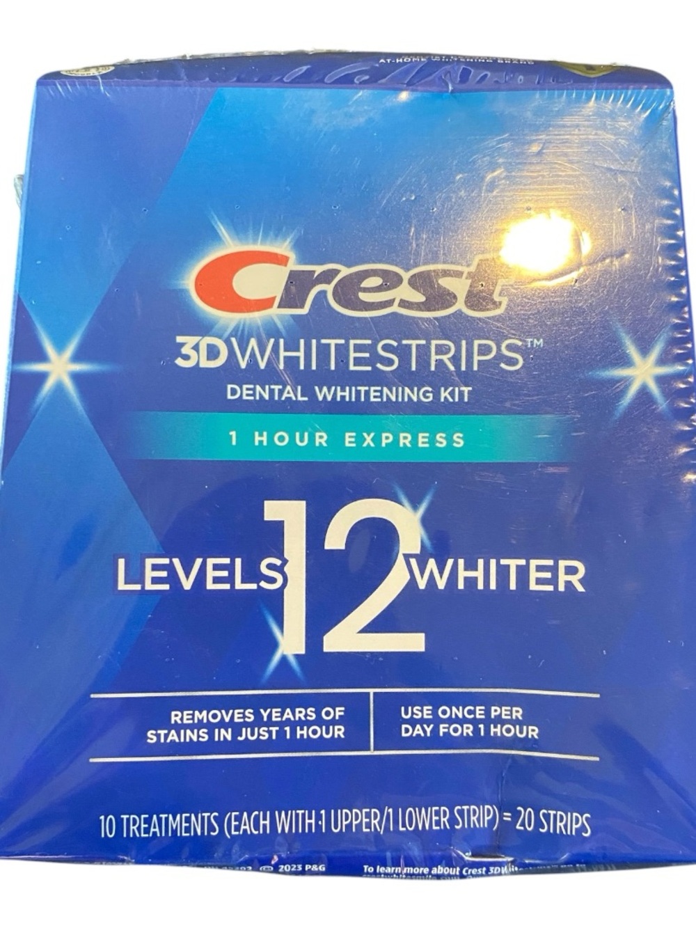 Crest Teeth Whitening Strips in Bright Blue Packaging